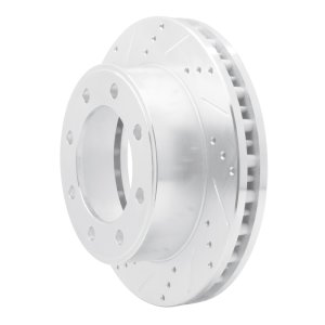 Ford F-250 Super Duty Brake Rotor (1) - Front Left - R1 Concepts - Drilled & Slotted - Silver - `99-`05